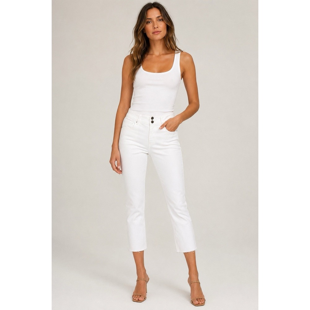 Yigal Azrouel Jeans Womens 2 White Cropped Raw Hem Skinny Stretch Double Button